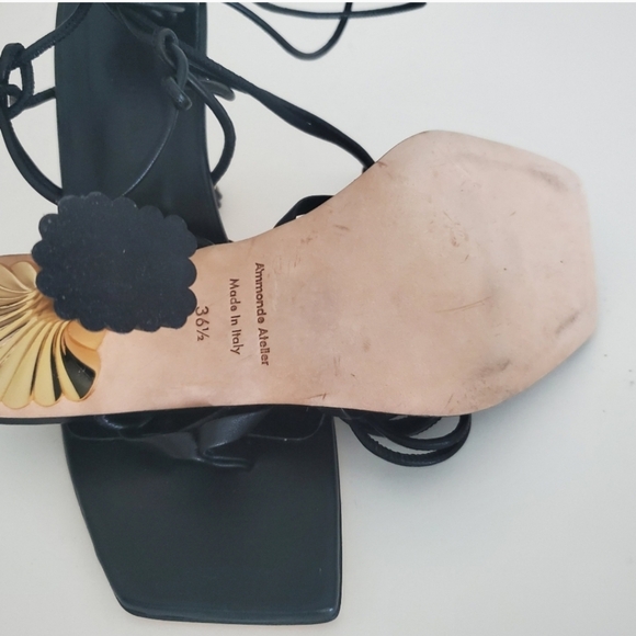 A'mmonde Atelier Anastassia Leather Strappy Heels Black Ankle Tie Heels - Picture 6 of 10